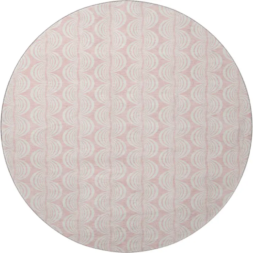 8' Pink And Ivory Ogee Washable Round Rug With UV Protection Photo 2