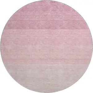 Photo of 8' Pink And Ivory Ombre Washable Round Rug With UV Protection