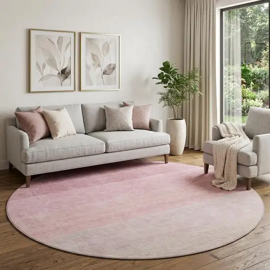 8' Pink And Ivory Ombre Washable Round Rug With UV Protection Photo 1