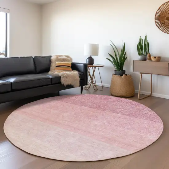 8' Pink And Ivory Ombre Washable Round Rug With UV Protection Photo 4