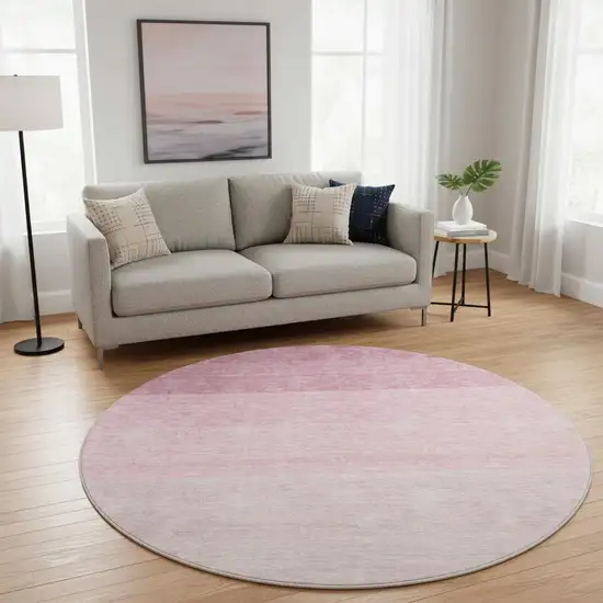 8' Pink And Ivory Ombre Washable Round Rug With UV Protection Photo 2