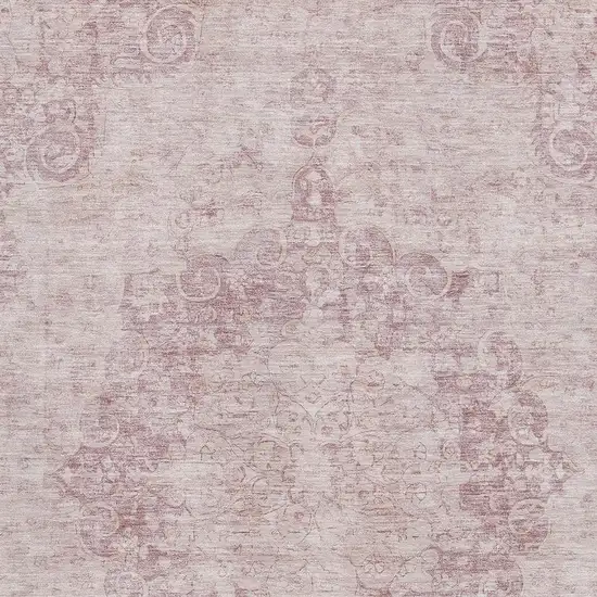 8' Pink And Ivory Oriental Washable Area Rug With UV Protection Photo 2