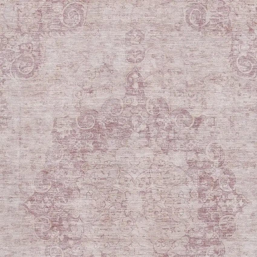 8' Pink And Ivory Oriental Washable Area Rug With UV Protection Photo 2