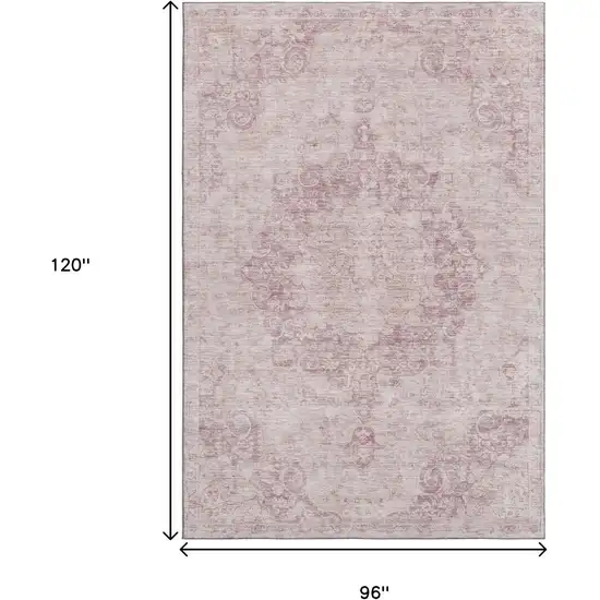 8' Pink And Ivory Oriental Washable Area Rug With UV Protection Photo 8
