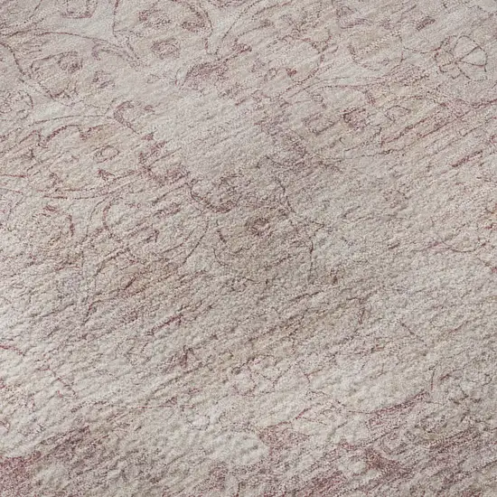 8' Pink And Ivory Oriental Washable Area Rug With UV Protection Photo 7