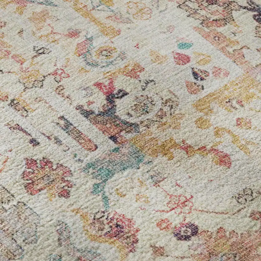 8' Pink And Ivory Patchwork Washable Round Rug With UV Protection Photo 7