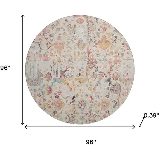 8' Pink And Ivory Patchwork Washable Round Rug With UV Protection Photo 8