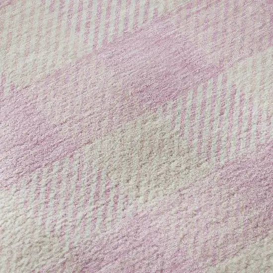 8' Pink And Ivory Plaid Washable Round Rug With UV Protection Photo 8