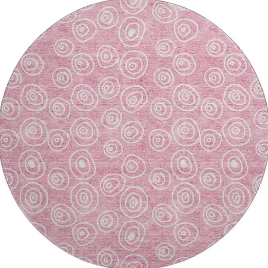 8' Pink And Ivory Polka Dot Washable Round Rug With UV Protection Photo 4
