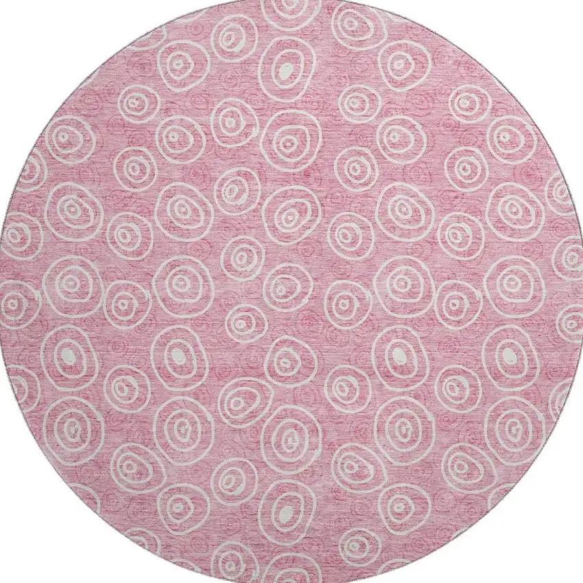 8' Pink And Ivory Polka Dot Washable Round Rug With UV Protection Photo 4