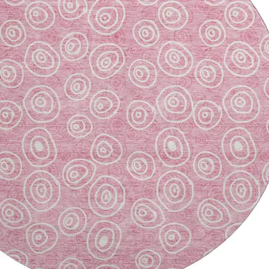 8' Pink And Ivory Polka Dot Washable Round Rug With UV Protection Photo 3