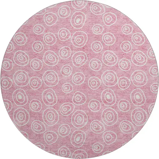 8' Pink And Ivory Polka Dot Washable Round Rug With UV Protection Photo 1