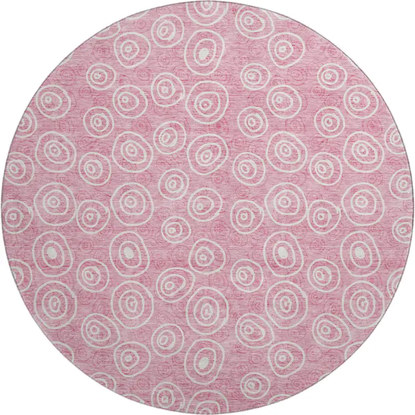 8' Pink And Ivory Polka Dot Washable Round Rug With UV Protection Photo 1
