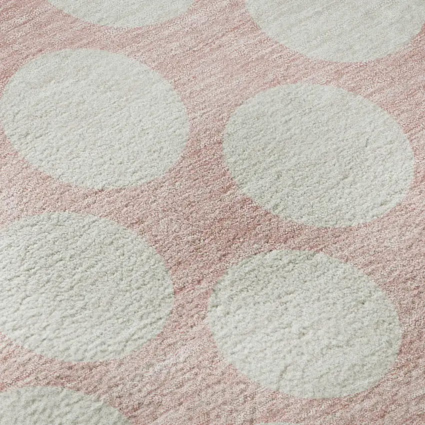 8' Pink And Ivory Polka Dot Washable Round Rug With UV Protection Photo 9