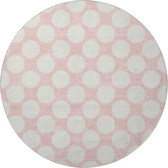 8' Pink And Ivory Polka Dot Washable Round Rug With UV Protection Photo 4