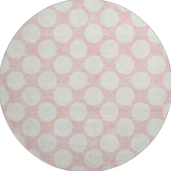 8' Pink And Ivory Polka Dot Washable Round Rug With UV Protection Photo 3