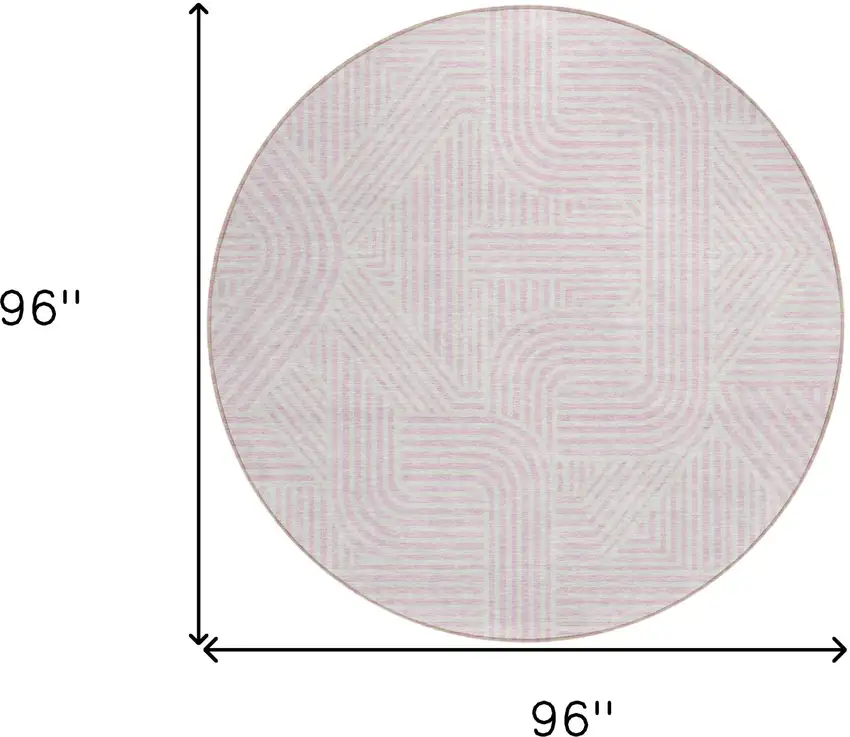 8' Pink And Ivory Round Abstract Washable Indoor Outdoor Area Rug Photo 3