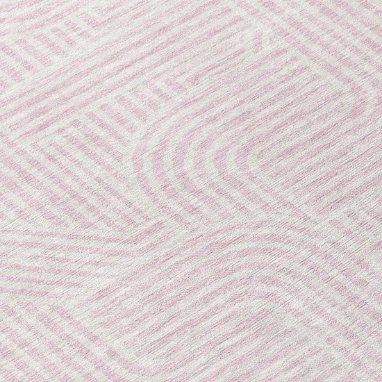 8' Pink And Ivory Round Abstract Washable Indoor Outdoor Area Rug Photo 7