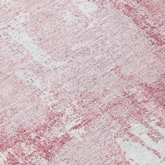 8' Pink And Ivory Round Abstract Washable Indoor Outdoor Area Rug Photo 8