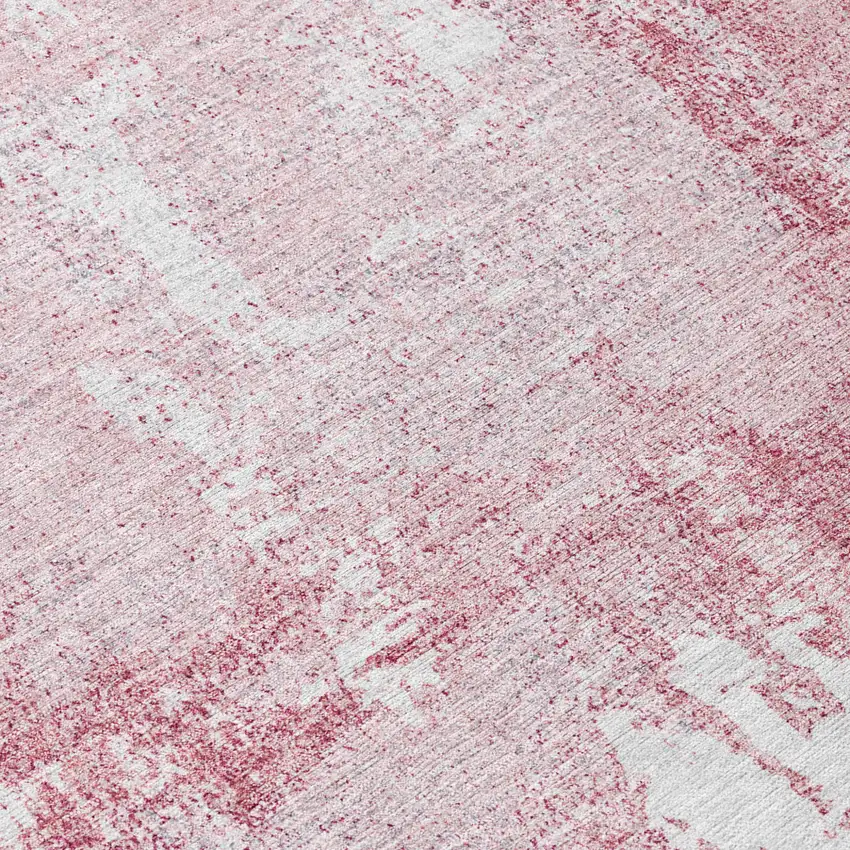 8' Pink And Ivory Round Abstract Washable Indoor Outdoor Area Rug Photo 8