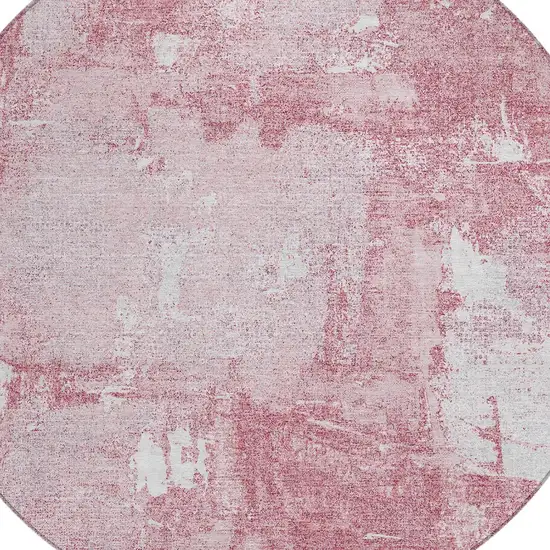 8' Pink And Ivory Round Abstract Washable Indoor Outdoor Area Rug Photo 4