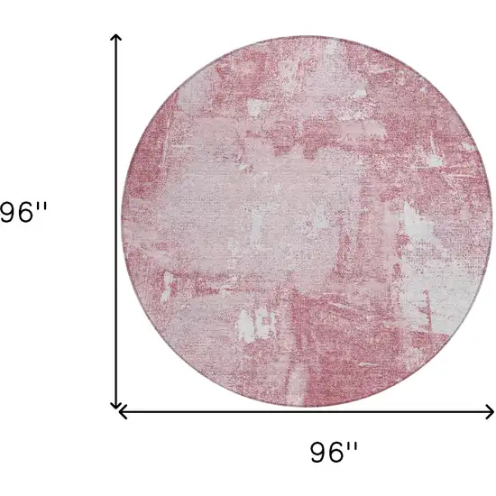 8' Pink And Ivory Round Abstract Washable Indoor Outdoor Area Rug Photo 3