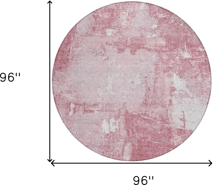 8' Pink And Ivory Round Abstract Washable Indoor Outdoor Area Rug Photo 3