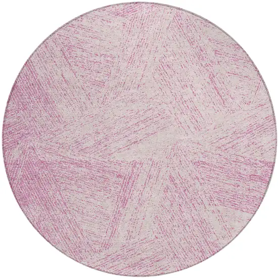 8' Pink And Ivory Round Abstract Washable Indoor Outdoor Area Rug Photo 2