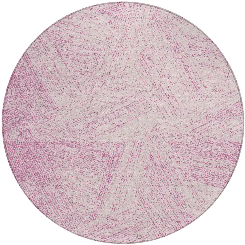 8' Pink And Ivory Round Abstract Washable Indoor Outdoor Area Rug Photo 2