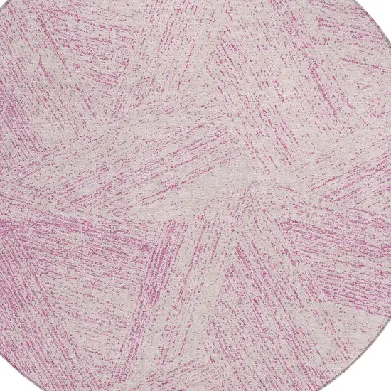 8' Pink And Ivory Round Abstract Washable Indoor Outdoor Area Rug Photo 4