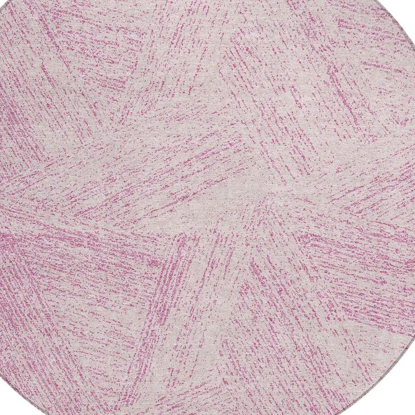 8' Pink And Ivory Round Abstract Washable Indoor Outdoor Area Rug Photo 4