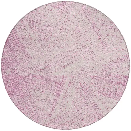 8' Pink And Ivory Round Abstract Washable Indoor Outdoor Area Rug Photo 5