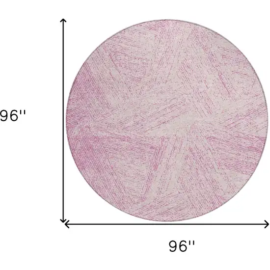 8' Pink And Ivory Round Abstract Washable Indoor Outdoor Area Rug Photo 3