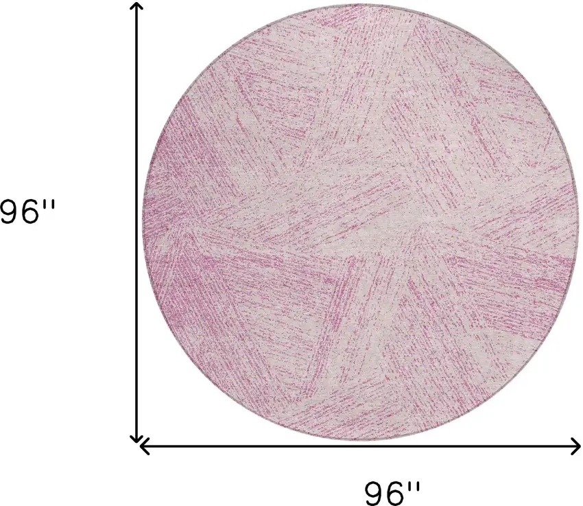 8' Pink And Ivory Round Abstract Washable Indoor Outdoor Area Rug Photo 3