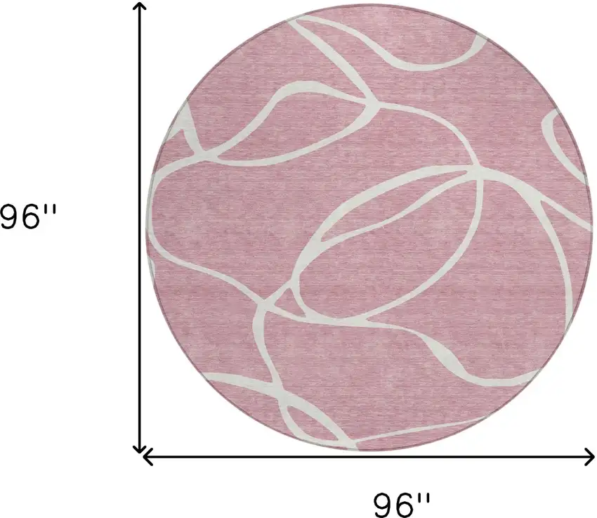 8' Pink And Ivory Round Abstract Washable Indoor Outdoor Area Rug Photo 3