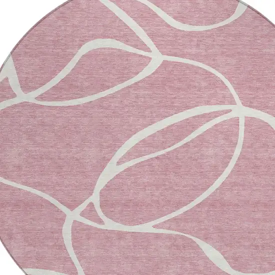 8' Pink And Ivory Round Abstract Washable Indoor Outdoor Area Rug Photo 5