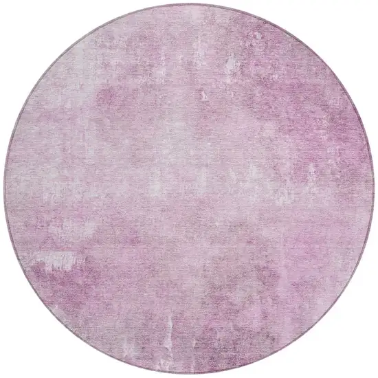 8' Pink And Ivory Round Abstract Washable Indoor Outdoor Area Rug Photo 3