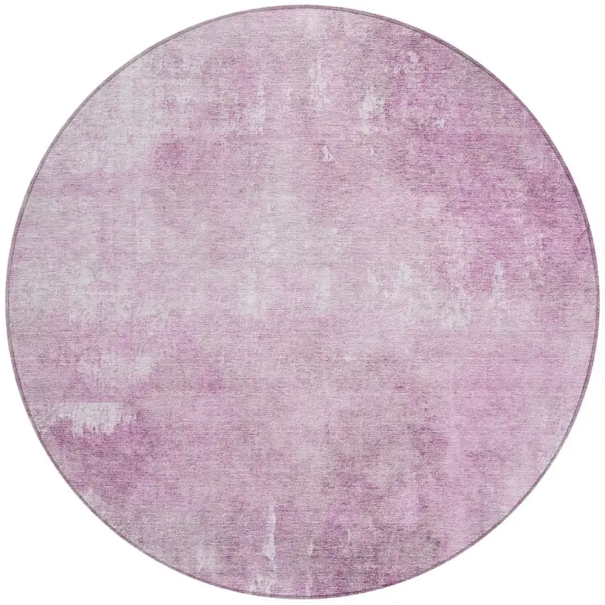 8' Pink And Ivory Round Abstract Washable Indoor Outdoor Area Rug Photo 3