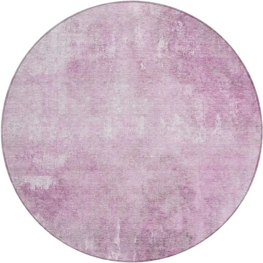 8' Pink And Ivory Round Abstract Washable Indoor Outdoor Area Rug Photo 1