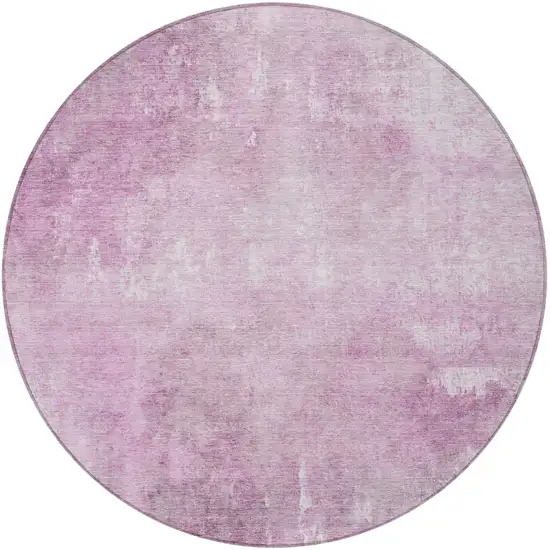8' Pink And Ivory Round Abstract Washable Indoor Outdoor Area Rug Photo 4