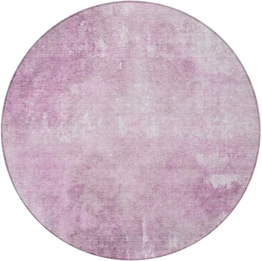 8' Pink And Ivory Round Abstract Washable Indoor Outdoor Area Rug Photo 4