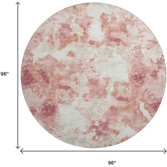 8' Pink And Ivory Round Abstract Washable Indoor Outdoor Area Rug Photo 3