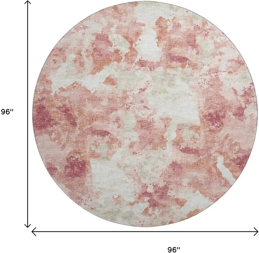 8' Pink And Ivory Round Abstract Washable Indoor Outdoor Area Rug Photo 3