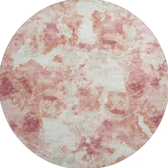 8' Pink And Ivory Round Abstract Washable Indoor Outdoor Area Rug Photo 4