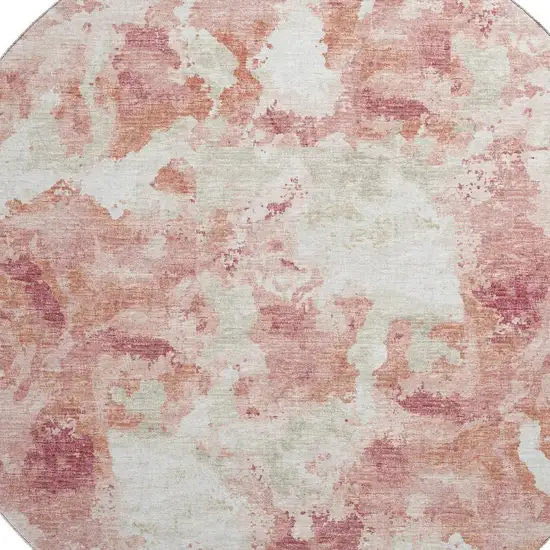 8' Pink And Ivory Round Abstract Washable Indoor Outdoor Area Rug Photo 5