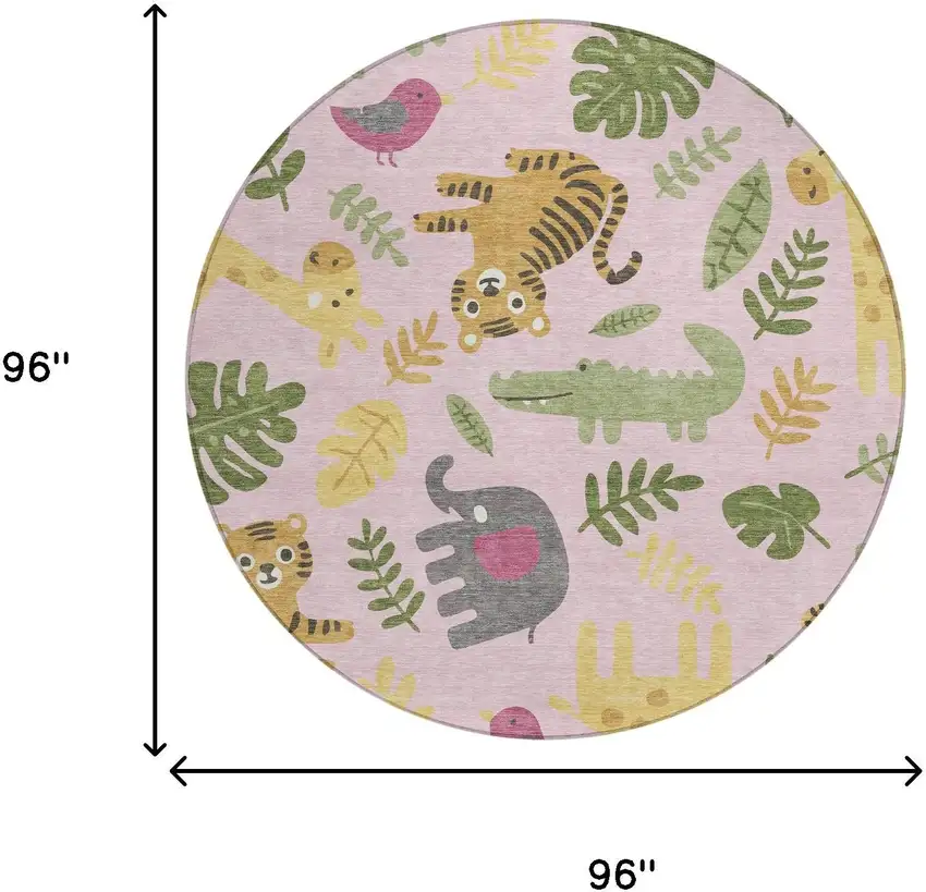 8' Pink And Ivory Round Abstract Washable Indoor Outdoor Area Rug Photo 6