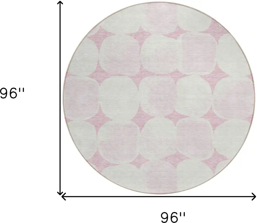 8' Pink And Ivory Round Abstract Washable Indoor Outdoor Area Rug Photo 3