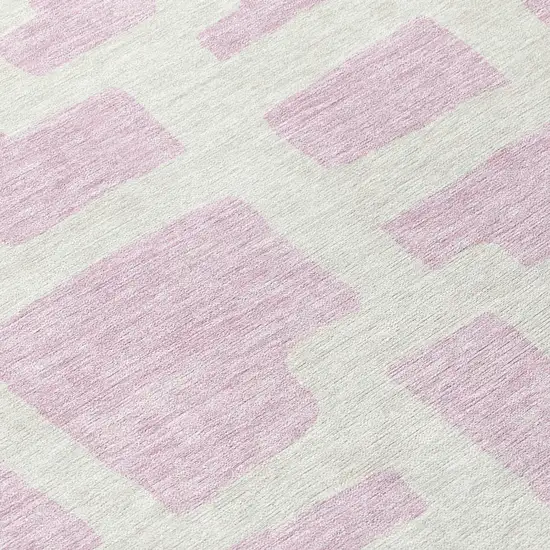 8' Pink And Ivory Round Abstract Washable Indoor Outdoor Area Rug Photo 8