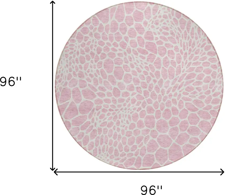 8' Pink And Ivory Round Geometric Washable Indoor Outdoor Area Rug Photo 3
