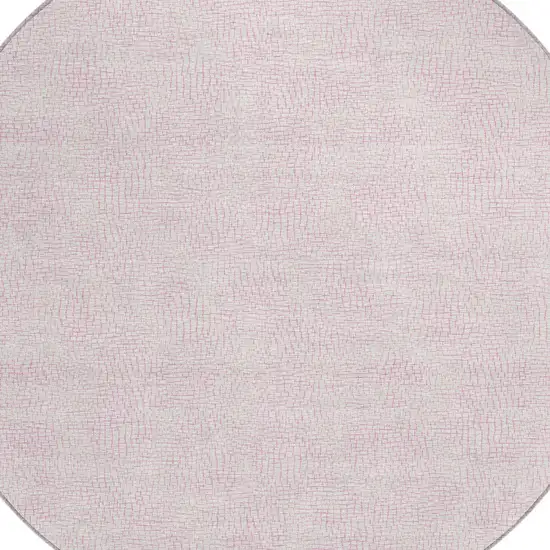 8' Pink And Ivory Round Geometric Washable Indoor Outdoor Area Rug Photo 4